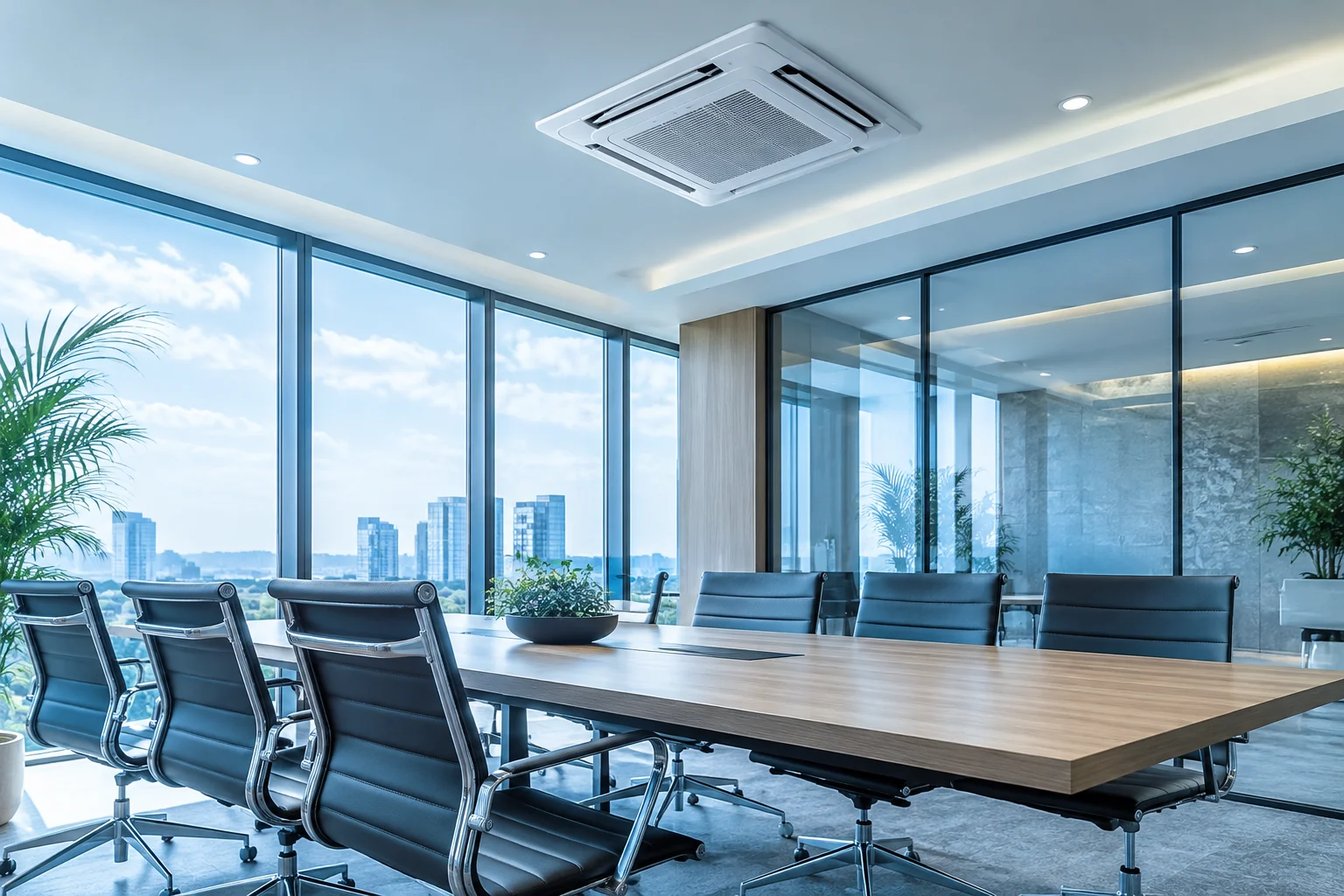Light commercial interior with considered cooling placement Light commercial interior with considered cooling placement